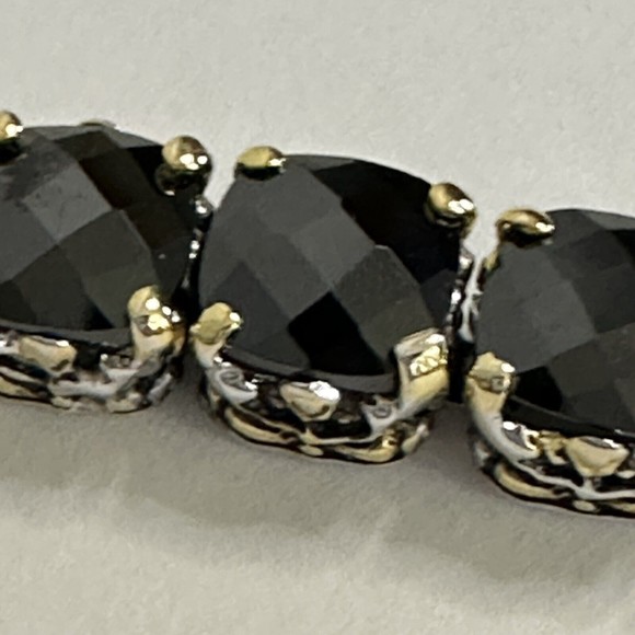 Bracelet Black Faceted Tennis Style Two Toned Safety Clasp IJDI China 925 Marked - Picture 9 of 13